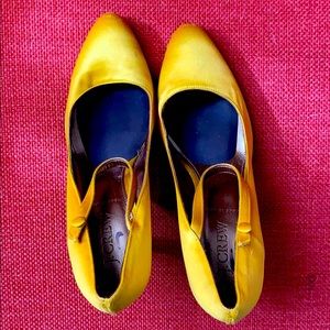 yellow j.crew mary jane silk heels